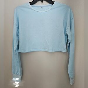 Light Blue Women's Long Sleeve Cropped Top